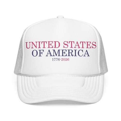 United States of America 1776-2026 Trucker Hat – Patriotic Foam Mesh Cap