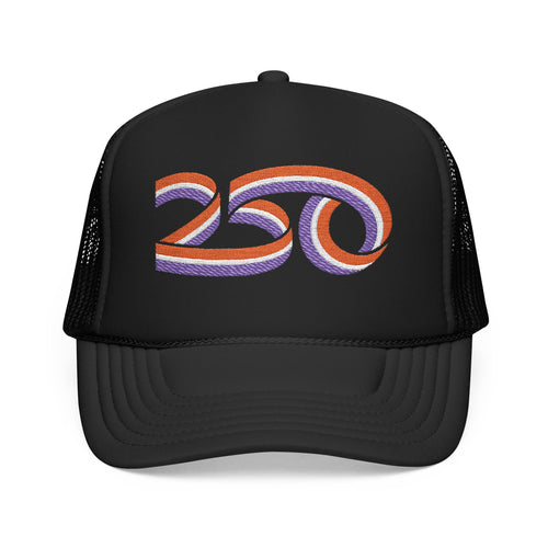 Retro 250 Foam Trucker Hat — Embroidered Curvy Stripe Logo