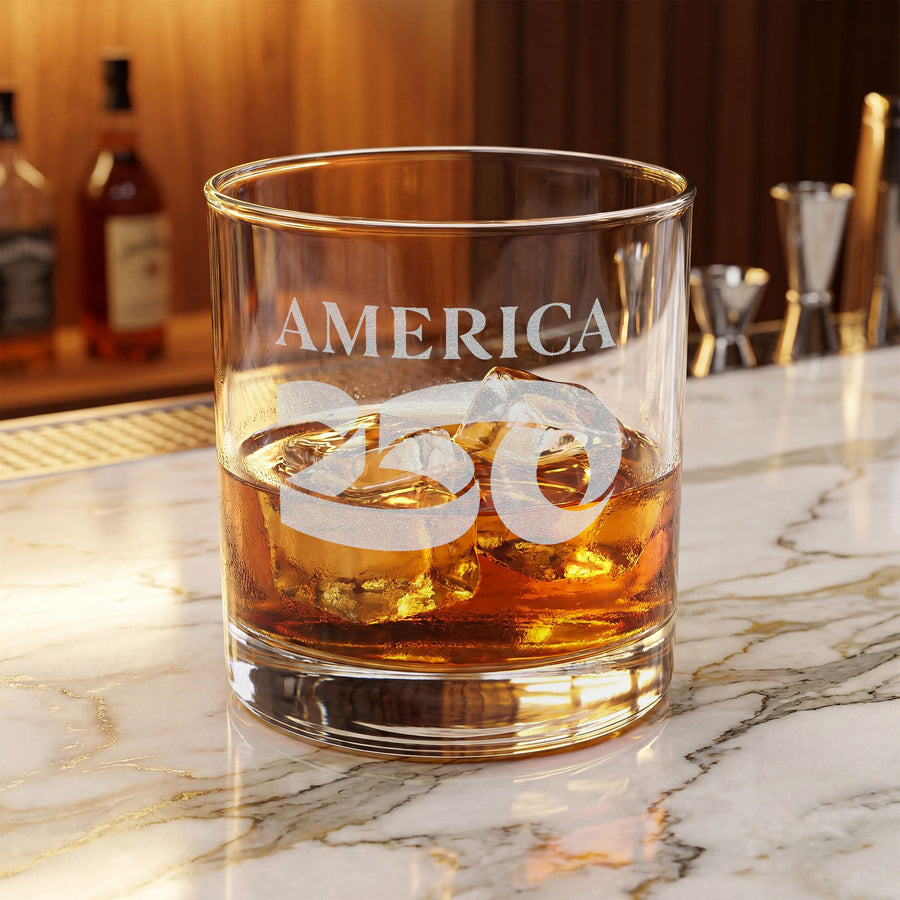 America 250 Engraved Whiskey Glass — 10.5oz Commemorative Rocks Glass